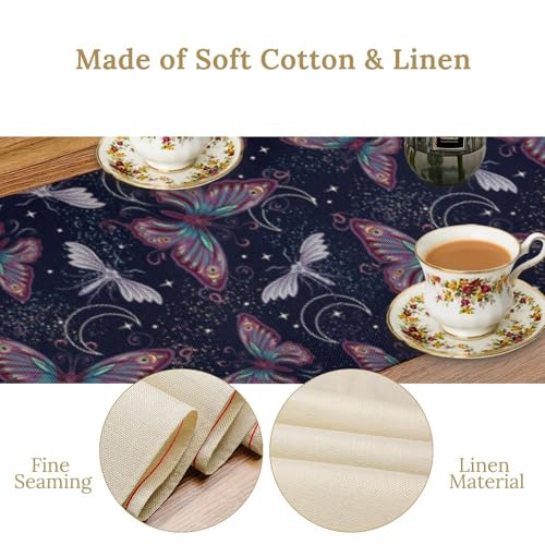 Butterfly Table Runner,Retro Gothic Butterflies Moon Table Runner for Holiday Kitchen Living Room Home Party Decor 13x36 Inch - color: Butterfly-5, size: 13x36in