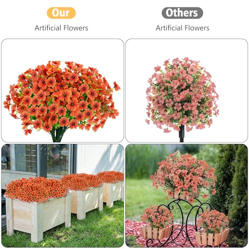 12 Bundles Artificial Flowers for Outdoor Fake Plastic Flowers Faux Plants for Decoration Hanging Planters Indoor Outside Garden Porch (Orange) - color: Orange-12 Bundles