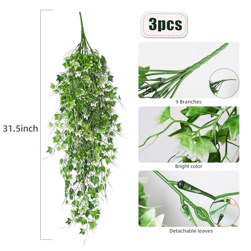 RECUTMS Artificial Hanging Plant - Faux Ivy Vine with White UV Resistant Leaves for Room, Office, Wall Decor (White) - color: White, size: Hanging Ivy