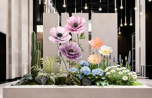 Standing Corn Poppy, Giant 5.58ft Life-Size Faux Blooms with Flexible Stem Metal Base Oversized Wedding Arch Decor,Garden Window Display(Colorful,1) - color: Colorful-3