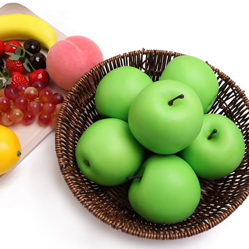 6PCS Green Artificial Fruit, Foamed Plastic Apples, Decorative Fruits and Green Apples are Very Suitable for Counters, Glass Jars, Dining Tables, Thanksgiving and Christmas Home Decorations - color: Green Apples