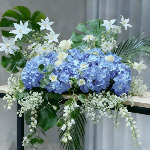100 Pcs Faux Blue Hydrangea Artificial Flowers Bulk, Fake Silk Hydrangea Flowers Heads with Stems for Wedding Decorations Garden Party Baby Shower Porch Home Decor Table Centerpieces - color: Blue, size: 100 Pcs