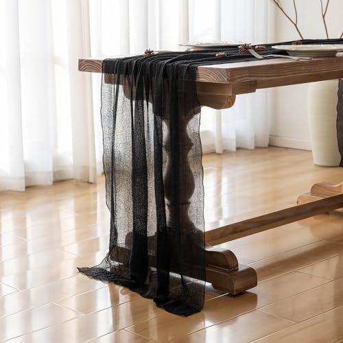 Keketoarrange 3pcs Halloween Table Runner Black Cheesecloth Gauze Rustic Premium Cotton Cheese Cloth Table Runner 120 Inch 10 FT for Wedding Bridal Baby Shower Long Sheer Boho Decorations - color: Black, size: 35"x120"(Pack of 3)