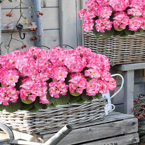 CITYES 8 Pcs Artificial Geraniums Flowers Pink Silk Geraniums for Outdoors UV Resistant Artificial Geranium Bush Faux Flowers Plant for Planter Garden Home Decor Indoor Patio Vase Table Centerpiece - color: Pink