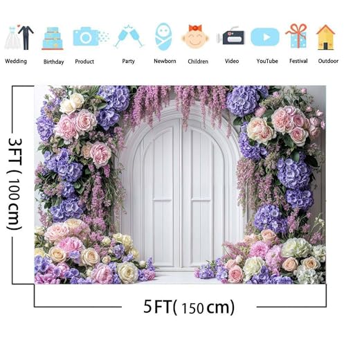 5 x 3 ft Purple Flower Floral Arch Backdrop Background Photography Flower Wall Lavender Backdrop Party Wedding Girls Birthday Princess Mother's Day Bridal Shower Anniversary Banner Decor Studio Photo - color: Purple01, size: 5X3FT