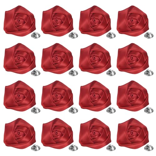 M METERXITY 16-Pack Lapel Pin for Men, Handmade Flower Brooch Button Pins for Men Suits, Formal Boutonnieres for Wedding/Groom/Corsage - color: Wine Red