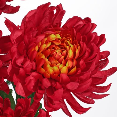 Briful 6 Pcs Orange Red Artificial Mums for Outdoors Fall – 25.6’’ Long Stem Faux Chrysanthemums, Large 6’’ Silk Fall Flowers for Wedding Bouquets, Centerpieces, Porch Décor, Indoor Home Decoration - color: Orange Red