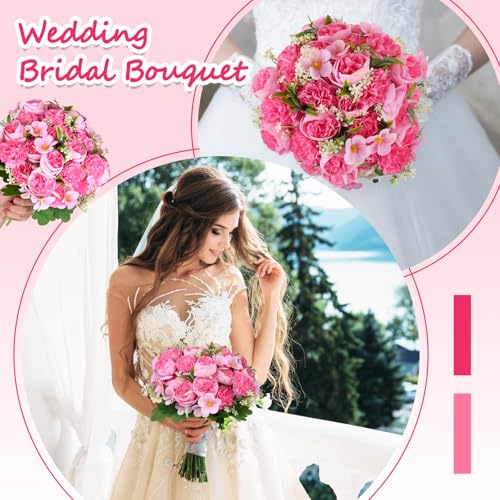 Olgaa 12 Bundles Peonies Artificial Flowers Fake Hydrangea Silk Peony Bouquet Bulk for Vase Floral Arrangements Wedding Arch Decor Centerpiece Table Decorations (Dark Pink) - color: Dark Pink