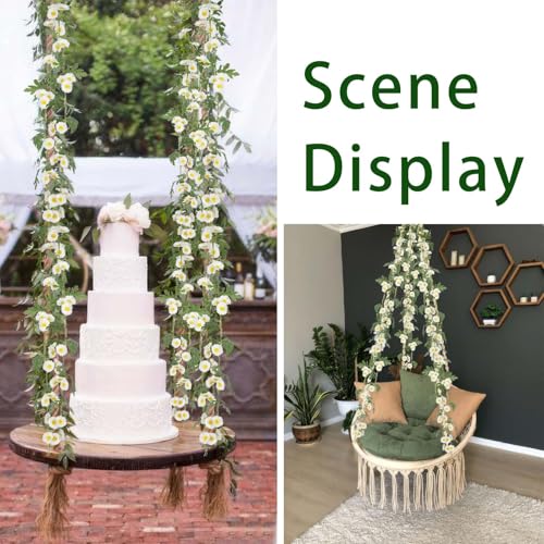 2 Pcs Wildflower Garland Spring Flowers Garland 12 FT White Artificial Daisy Flowers and Leaves Faux Floral Vine for Mantle Baby Shower Wedding Arch Porch Staircase Summer Decor - color: White