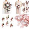 Ling's moment Wedding Artificial Flowers Package, Bridal Bouquet, Bridesmaid Bouquets, Boutonniere for Men, Rose Petals.Dusty Rose Muave - color: Pk-dusty Rose Muave