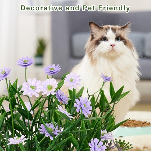Fake Plants Daisy for Bathroom Decor, Small Potted Artificial Plants Indoor for Shelf Desk Home Bathroom Farmhouse Room Coffee Table Decor, Purple (Pack of 2) - color: Purple