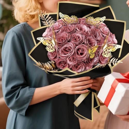 Glitter Roses - Fake Glitter Flowers Bouquet DIY Crafts Eternal Floral with Stems Butterfly Cards for Anniversary Birthday Valentines Engagement - 24 Pack, Dusty Pink - color: Dusty Pink