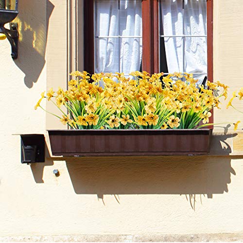 JEMONG 12 Bundles Artificial Flowers Outdoor UV Resistant Flowers No Fade Faux Plastic Plants Garden Porch Window Box Decorating (Yellow) - color: Yellow, size: 12Bundles