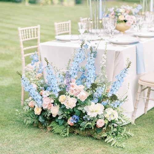 IPOPU 43.3" Light Blue Delphinium Artificial Flowers 5PCS Faux Delphinium Flowers Larkspur Long Stem Artificial Flowers for Wedding Table Centerpieces Home Garden Decor(Light Blue) - color: Light Blue