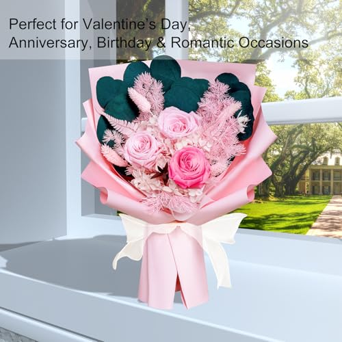 Bonsion Preserved Flowers Gifts for Women, Flower for Delivery, Pink Roses Gifts fo Her, Preserved Roses Bouquets, Birthday Gifts for Grandma, Mothers Day Flowers for Wife - color: Pink