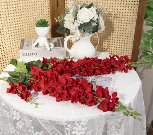 IPOPU 43.3" Red Delphinium Artificial Flowers 5PCS Faux Delphinium Flowers Larkspur Long Stem Artificial Flowers for Wedding Table Centerpieces Home Garden Decor(Red) - color: Red