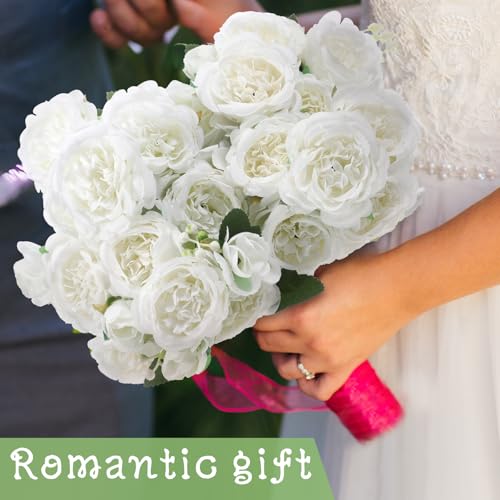 JJUNW 8 Bundles White Peonies Artificial Flowers, White Fake Peonies Silk Flowers with Stems Bulk Bouquet Reusable Realistic for Vase Floral Arrangements Wedding Table Decoration