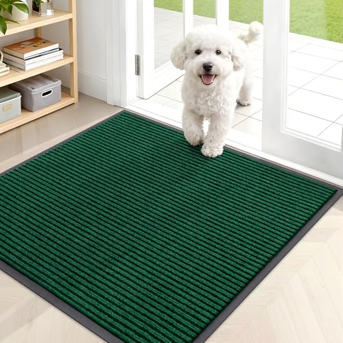 OLANLY Front Door Mat Indoor Outdoor Entrance, Waterproof Heavy Duty Doormat, Fade Resistant, Low Profile, Easy Clean Patio Porch Welcome Floor Mats for Entry, 35x30, Green - color: Green, size: 35" X 30"