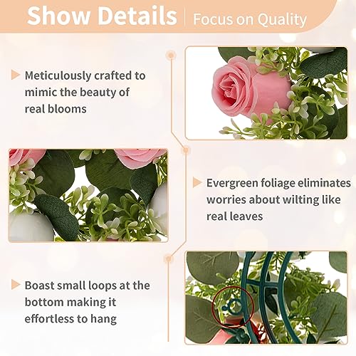 NUPTIO Flower Candle Rings for Centerpieces: 13.4 Inch Artificial Rose Wreath for Wedding Party Christmas - Pink & White Wreaths for Spring Summer Front Door Porch Table Decor 2 Pcs - color: Pink & White, size: Dia 13.4"-2pcs