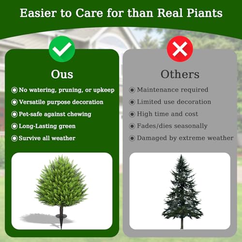 31" Artificial Cedar Topiary Ball Trees with Ground Spike,2 Pack Fake Bushes Shrubs Pine, UV Resistant Faux Evergreen Cypress Tree Plants for Indoor Outdoor Planters Front Porch Garden Decor