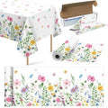 4.5x100 Feet Roll of Spring Floral Plastic Tablecloth,Pink Purple Blue Flower Butterfly Disposable Table Cover Summer Spring Photography Backdrop for Holiday Weeding Birthday Tea Party Decorations - size: 1181" x 54" (Rectangular)