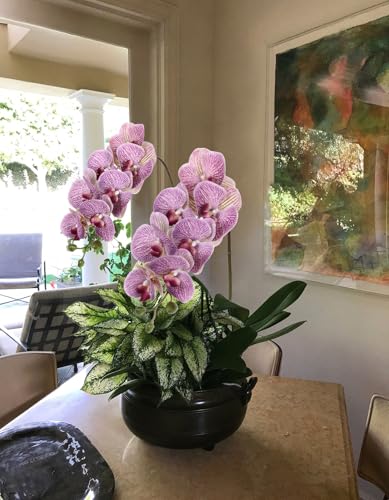 IPOPU Purple Fake Orchid 34.3" Real Touch Faux Orchids Latex Artificial Flowers Phalaenopsis Branches for Home Party Wedding Bridal Shower Decoration, 2pcs - color: Purple Pattern
