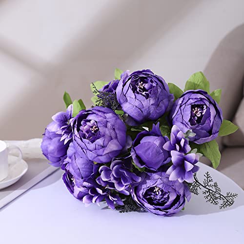 Duovlo Artificial Peony Silk Flowers Fake Flowers Vintage Wedding Home Decoration,Pack of 1 (Medium Purple) - color: Medium Purple