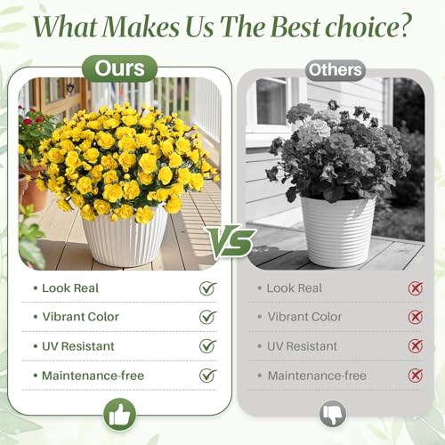 Alupssuc 8 Large Bundles Artificial Flowers for Outdoors Spring Decoration, UV Resistant Faux Flowers Silk Camellia Realistic Fake Flowers for Yard Patio Planter Porch Balcony Garden, Yellow - color: Yellow