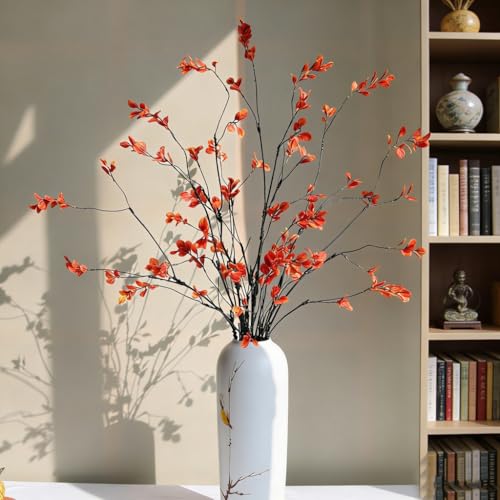 5PCS Artificial Eucalyptus Stems Faux Ficus Branches Fake Greenery for Home Office Wedding Vase Filler Shop Decoration - color: Orange