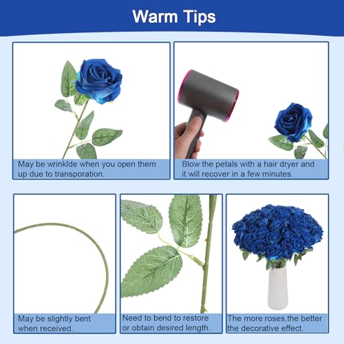 12Pcs Blue Roses Artificial Flowers Fake Roses Faux Velvet Silk Flower for Home Wedding Decoration (Pearl Rose, Blue) - color: Pearl Roses - Blue 12p