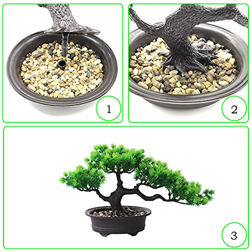 Artificial Bonsai Tree Fake Plant Decoration Potted Tree Faux House Plants Small Japanese Pine Bonsai Plant for Indoor Home Decoration Office Hotel Windowsill Desktop Display Zen Decor Trees