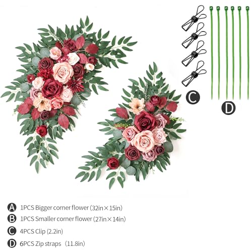 Artificial Wedding Arch Flowers Kit(Pack of 2) for Wedding Arch, Bridal Shower, Ceremony and Reception Backdrop Decoration (Cream red) - color: Cream Red