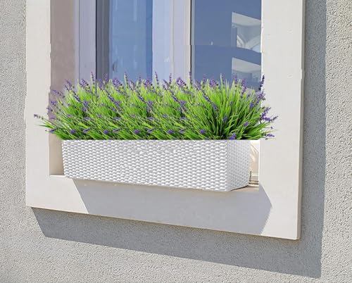 Artificial Faux Plants Flowers for Outdoor Decorations,Faux Plastic Fake Monkey Grass Greenery for Spring Summer UV Resistant Artificial Shrubs for Courtyard Window Garden (B-Purple, 12 PCS) - color: B-purple