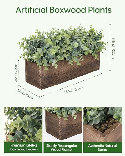 Velener 14" Artificial Eucalyptus Plants in Rustic Rectangular Wooden Planter Box, Fake Plants for Dining Room Centerpiece, Farmhouse Faux Plants for Mantel/Kitchen/Bathroom/Coffee Table Decor - color: Eucalyptus