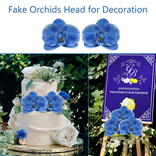 LARDUX Artificial Flower Heads - 20 PCS Fake Orchid Flowers Heads Faux Butterfly Heads for Hair Accessories Wedding Favors Cakes Decoration Wreaths - Blue - color: Blue