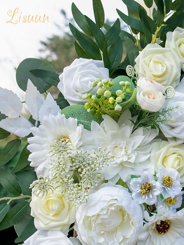 Lisuun Wedding Arch Flowers, Artificial Flowers for Decoration, Large Flower Swag for Boho Styles Wedding Ceremony Floral Decor - Pack of 2 - color: Ivory White