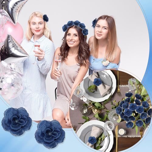 Yunlly 100 Pcs Artificial Flowers Fake Silk Roses Long Stem Rose Bouquet Wedding Party Home Decor for DIY Baby Shower Centerpieces Tables Home Decorations(Navy Blue) - color: Navy Blue