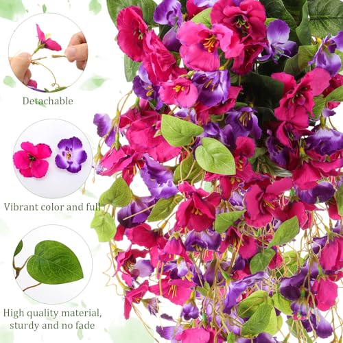 XunYee 8 Pcs Artificial Hibiscus Flowers for Outdoors Spring Summer Decor Fake Hanging Flowers Plants Uv-Resistant Faux Hibiscus Flower for Outside Porch Patio Front Door (Rose Red Purple) - color: Rose Red Purple