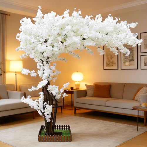 Big Artificial Cherry Blossom Trees 5ft White for Home Decor Indoor Outdoor,Arbol De Cerezo Artificial Grande,Faux Fake Cherry Blossom Tree for Garden Party Wedding - color: White, size: 5x4ft