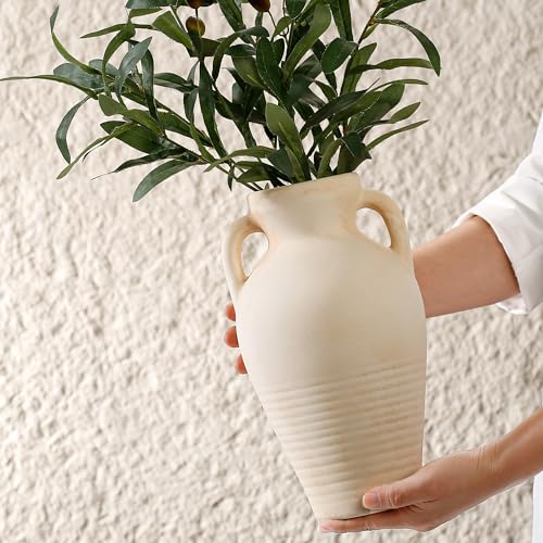 White Ceramic Rustic Flower Vase, 10.83 Inch Pottery Modern Vase for Shelf, Tabletop, Vintage Farmhouse Home Decor for Coffee Table, Living Room, Mantle, Fireplace, Entryway - color: White Rustic 10.83 Inch