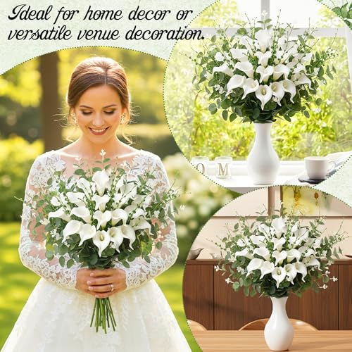 Suncalla 24 Pcs Artificial Calla Lily Flowers Bulk with Faux Eucalyptus Leaves Greenery Stems Jasmine White Calla Lilies Tulips Leaves Branches for DIY Bouquets Floral Arrangement Home Decor