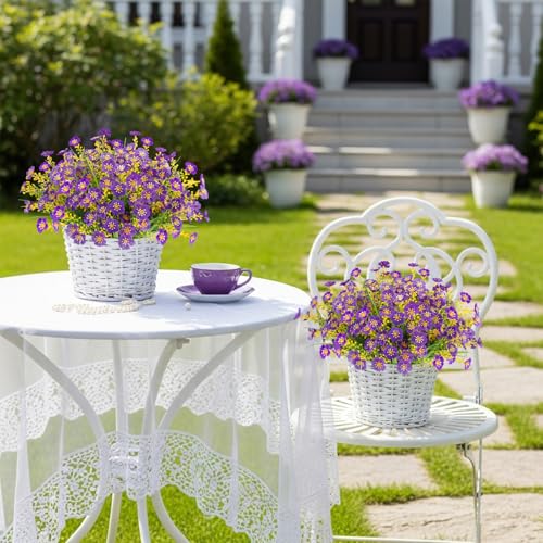 MACTING Artificial Flowers for Outdoors 12 Bundles UV Resistant Fake Flowers No Fade Faux Outdoor Plants for Indoor Outside Planters Garden Porch Yard Window Home Summer Decorations,Purple - color: Purple, size: 12PCS