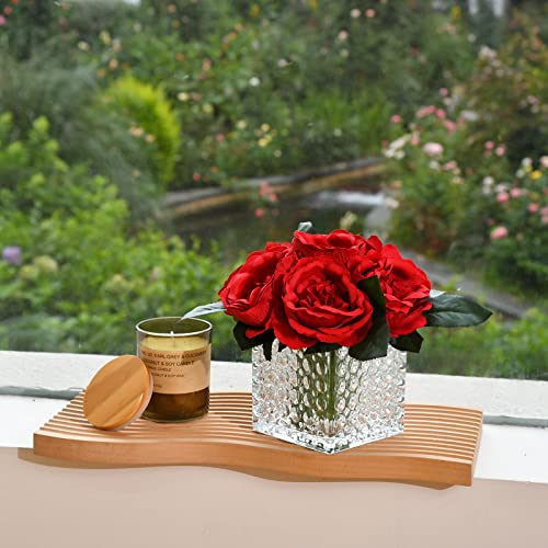 Artificial Peony Silk Flower Centerpieces Faux Floral Arrangement in Glass Vase for Home Wedding Table Decoration (Red) - color: A-red