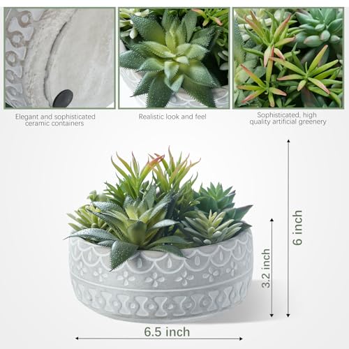 6inch Artificial Succulent Plants in Pots,Fake Succulents with Grey Textured Ceramic Pot for Home Office Desk Bathroom Coffee Table Decor - color: Grey#2, size: 6inch