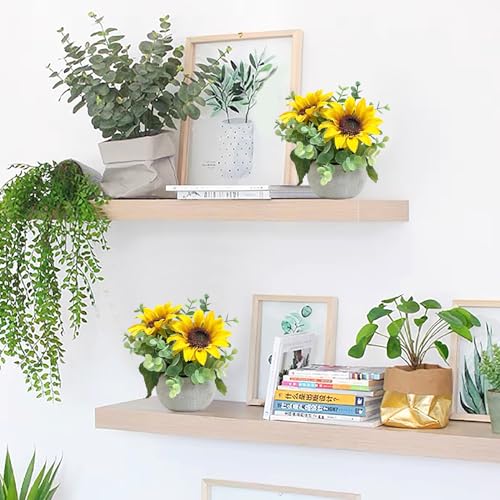 2 Pack Artificial Flowers with Pot, Silk Sunflowers with Eucalyptus Fake Potted Plants Sunflower Centerpieces for Tables Home Office Room Shelf Desk Plant Decor - color: 2 Pack Sunflowers