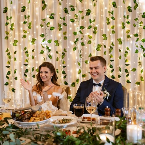 CEWOR 24 Pack 173ft Fake Ivy Vines, Artificial Ivy Garland with 200 LED String Lights, Hanging Plants Greenery Backdrop Green Leaves for Bedroom Room Wall Decor Wedding Party Table Decoration - size: F-24pcs of Vines with 200 LED lights