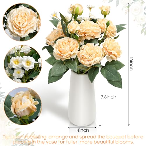 16’’ Artificial Flowers with Vase, Silk Flower Arrangements Rose Peony Vase for Living Room Kitchen Bathroom Table Centerpieces Decor - Champagne - color: Champagne