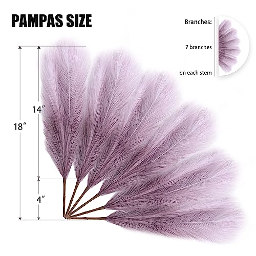 6 PCS Faux Pampas Grass Arrangement - 18"/45cm Artificial Fluffy Pompous Grass Stems for Boho Chic Home and Wedding Decor (Light Purple Gradient) - color: C1- Light Purple Gradient