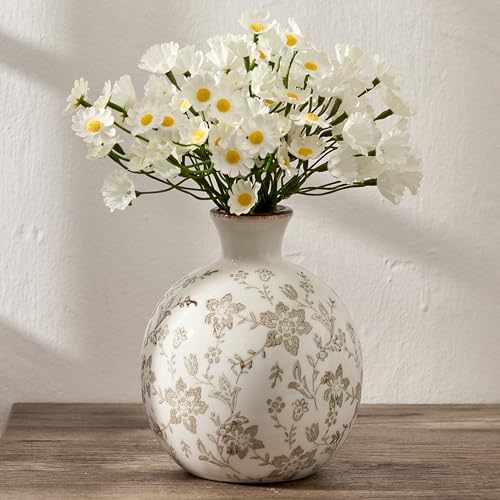 5.98" Ceramic Flower Decorative Antique Vase, Vintage Rustic Chinoiserie Floral Vase for Home Decor, Living Room, Bookshelf, Office, Entryway, Garden, Chinoiserie Decor, Tuscan Decor - color: Brown- 5.98"