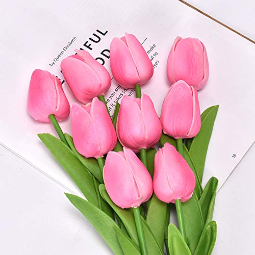 30pcs Real Touch Tulips PU Artificial Flowers, Fake Tulips Flowers for Arrangement Wedding Party Easter Spring Home Dining Room Office Decoration. (Pink, 14" Tall) - color: Pink